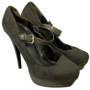 Delicious Gray Suede Platform Stiletto Heels 9